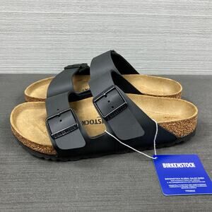 Birkenstock Arizona Black Birko-Flor Leather Size EU38 Womens 7 Mens 5 (Regular)